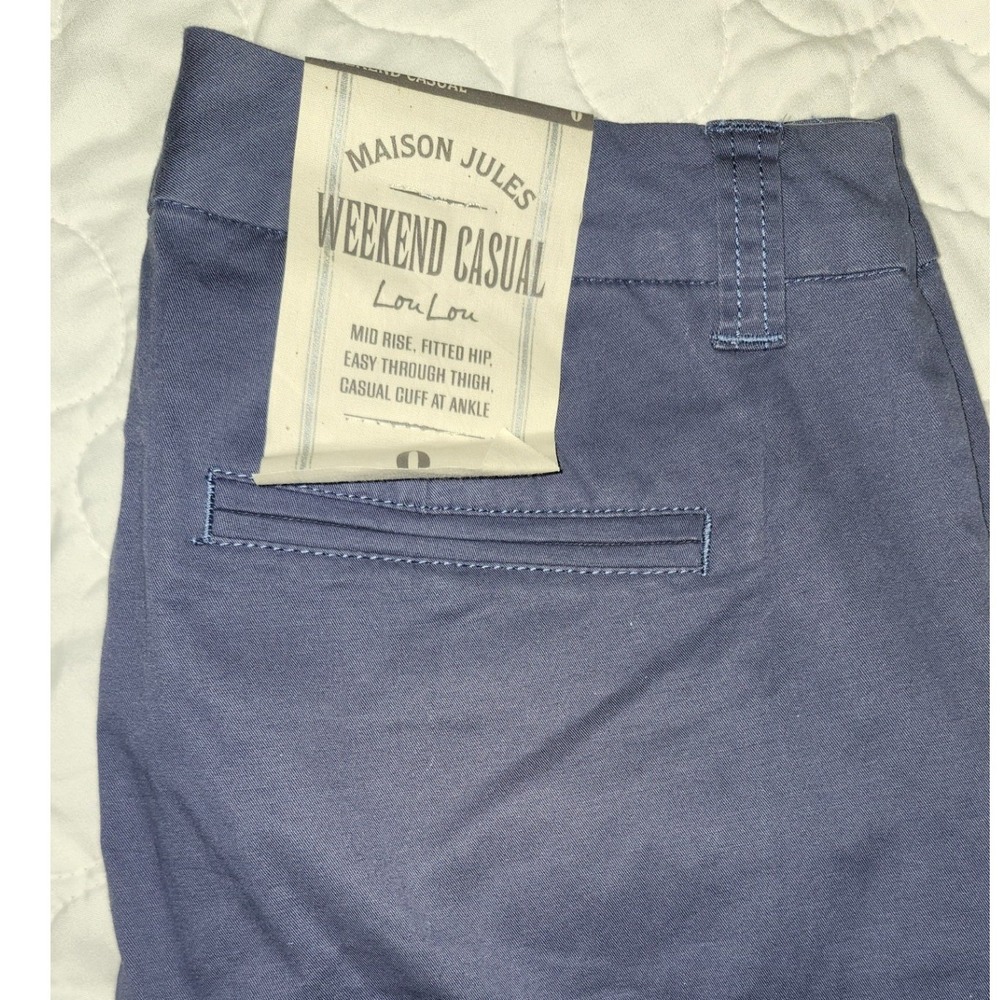 Maison Jules Lou Lou Weekend Casual Pants Blue Indigo Mid Rise Ankle Cuffed NWT - Picture 4 of 5